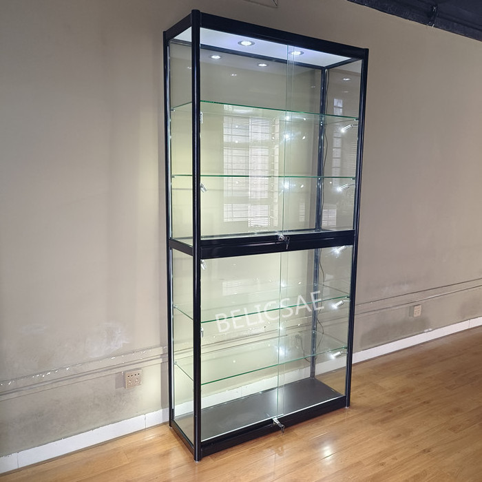 Lockable Aluminum Glass Display Case With Adjustable Shelves Design Wine Display Cabinet Showcase Glass Display Cabinet