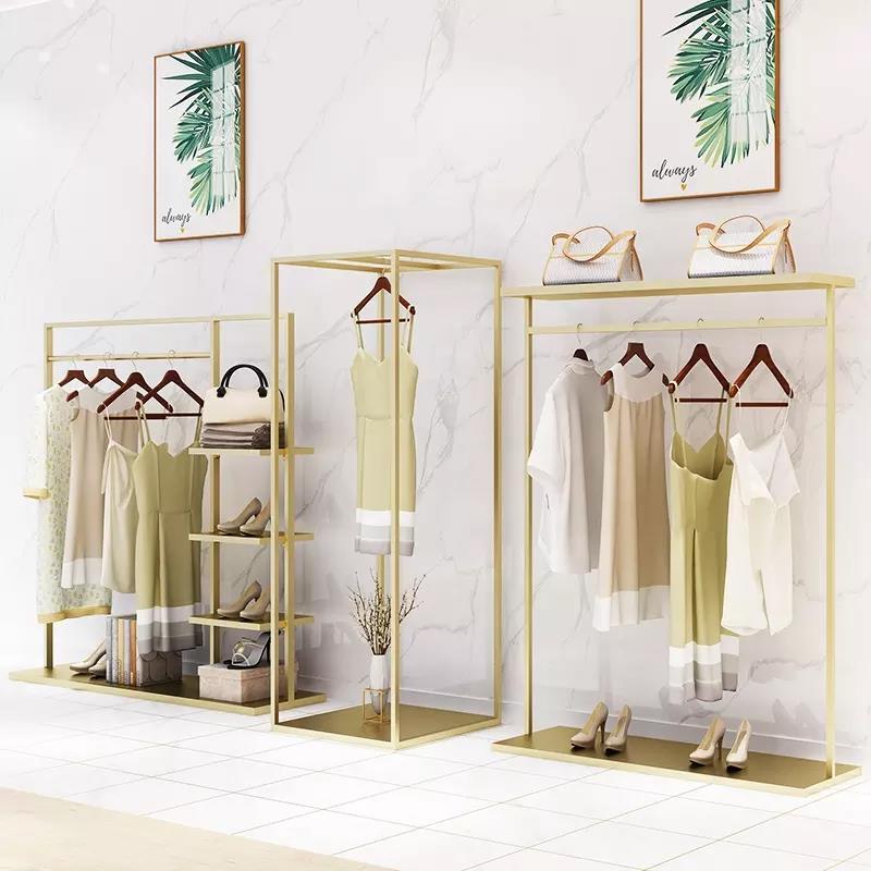 Custom Shiny Gold Black Retail Shop Fittings And Store Furniture Boutique Garment Clothes Clothing Display Rack