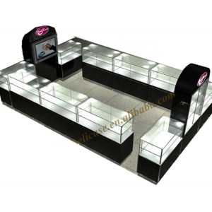 Glass Jewelry display island  jewellery  kiosk for mall wooden perfume kiosk with light mall kiosk design idea