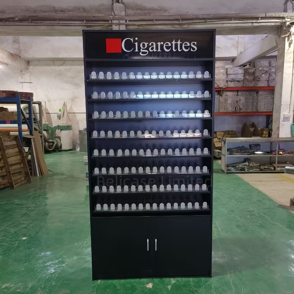 Smoke Shop Fittings Cigarettes Shelves Tobacco Display Stand with Storage Cabinet Led Lighting Tobacco Store Cigarette Racks