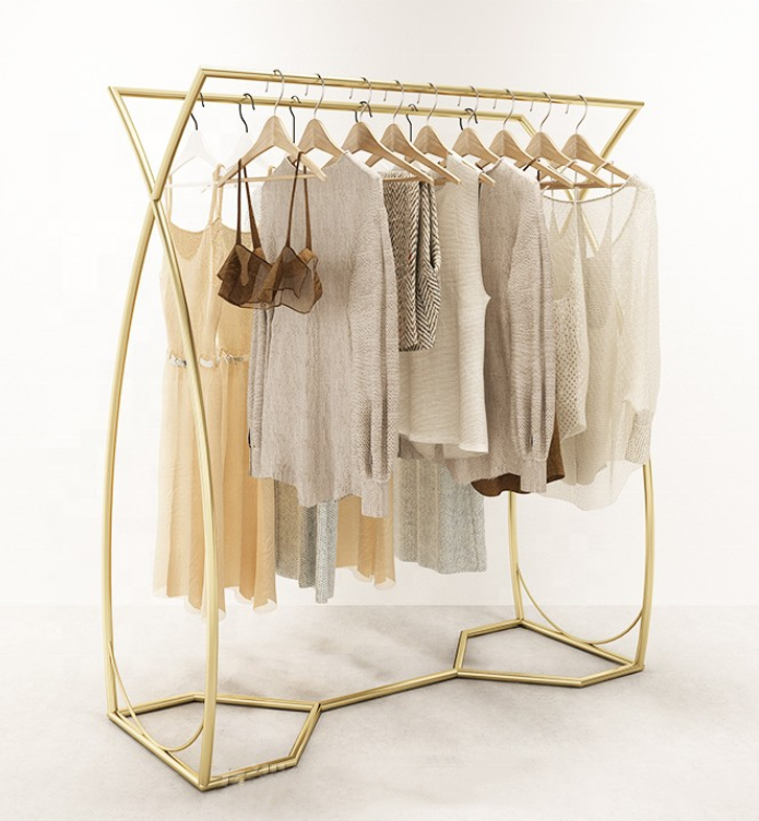 Gold Clothing Display Stand Retail Double Side Clothes Rack Boutique Shelving Garment Rack