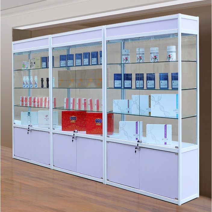 Aluminum Glass Vitrine Simple Style Jewelry Display Cabinet Shop Mall Decoration Display Cases For Jewelry Showcase