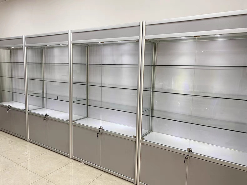 Aluminum Glass Vitrine Simple Style Jewelry Display Cabinet Shop Mall Decoration Display Cases For Jewelry Showcase