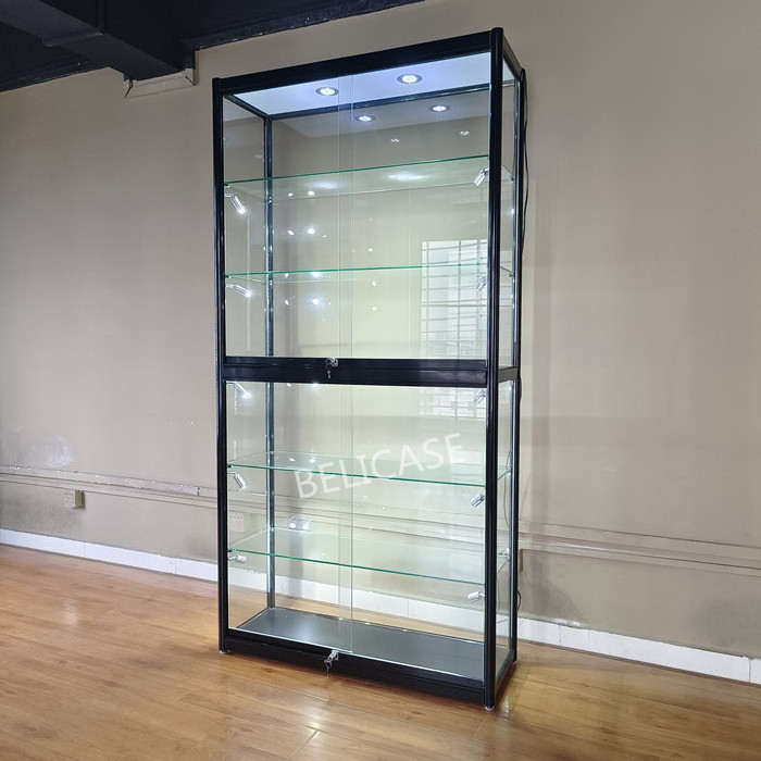 Lockable Aluminum Glass Display Case With Adjustable Shelves Design Wine Display Cabinet Showcase Glass Display Cabinet