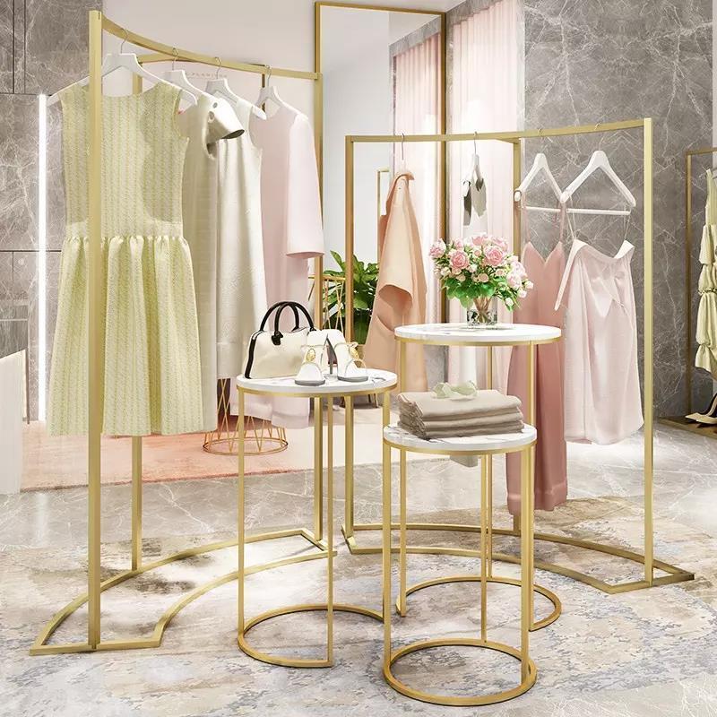 Boutique Shop Commercial Chrome Garment Shelf Metal Clothing Stand  Gold Clothes Display Rack for Clothing Store