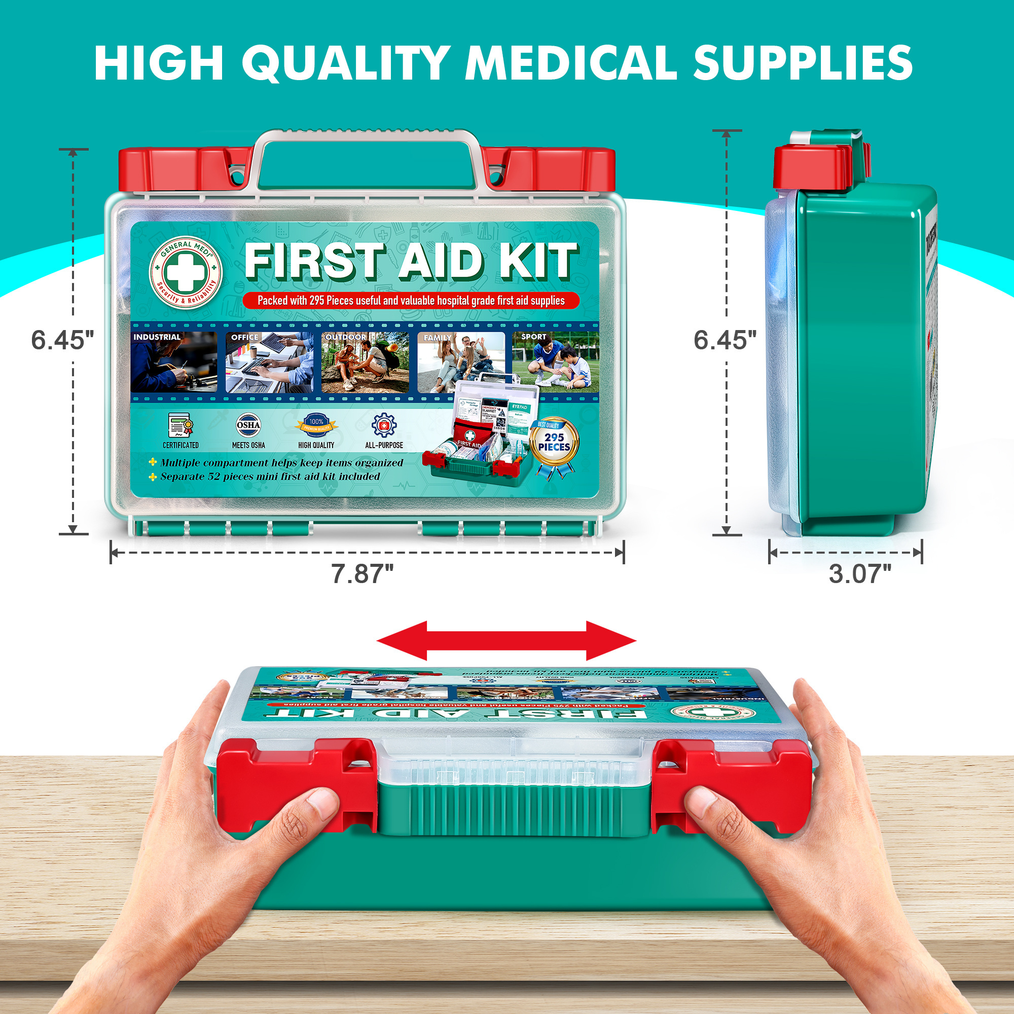 Hot Sale Factory 295PCS Portable First Aid Kit Box Medical Outdoor Survival Kit Emergency First Aid Kit