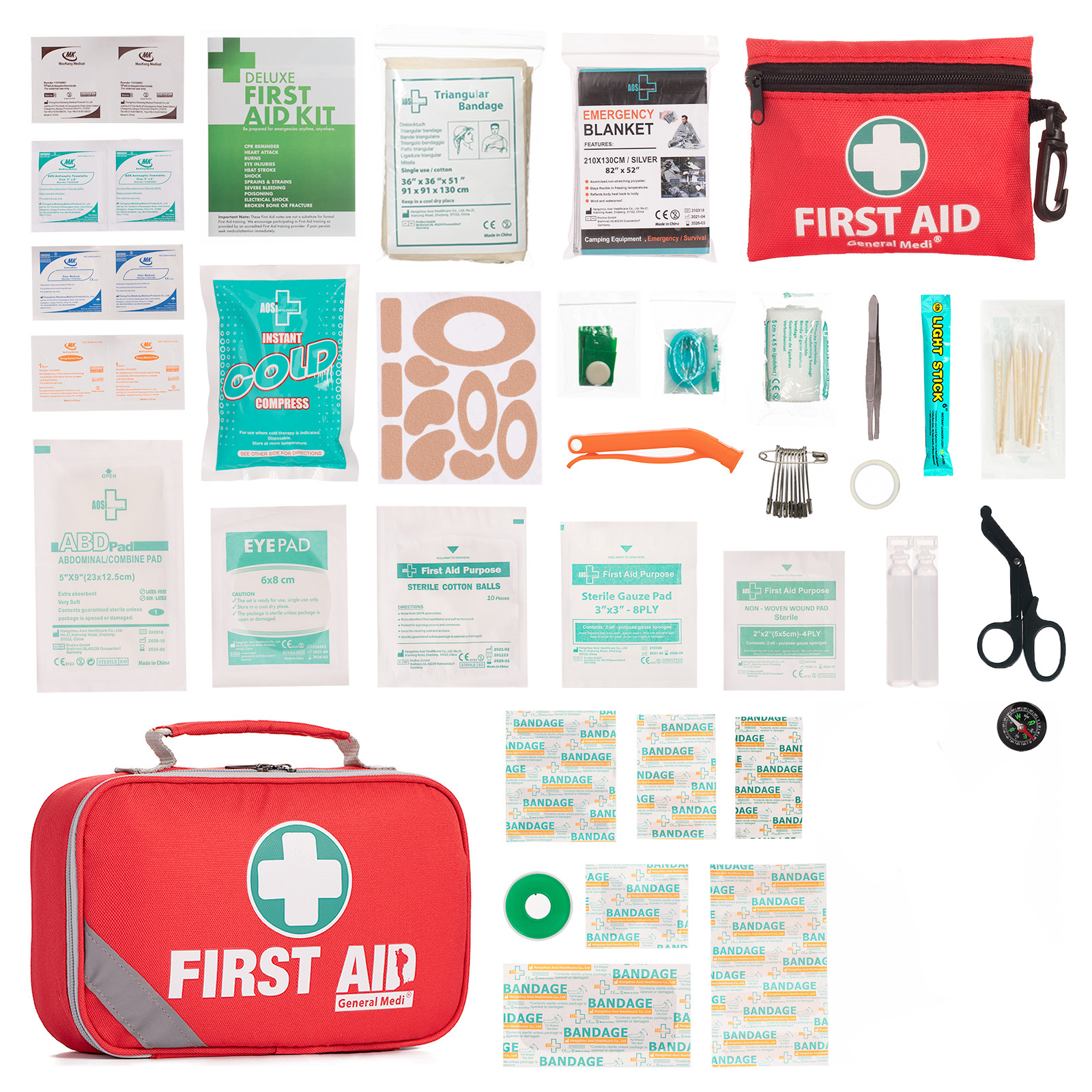 258 Piece set first aid kit red first aid for travel vehicle outdoor camping aid kit