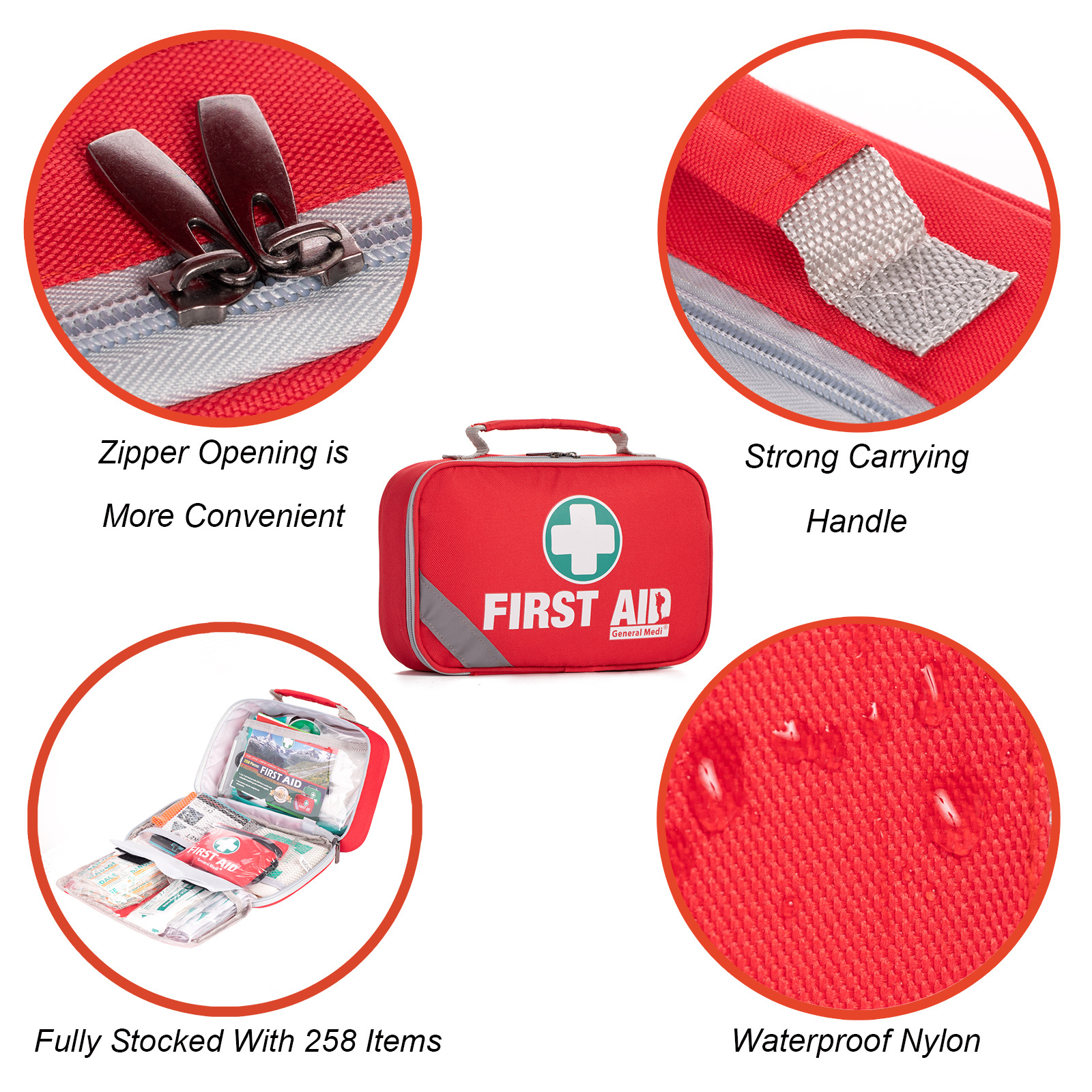 258 Piece set first aid kit red first aid for travel vehicle outdoor camping aid kit