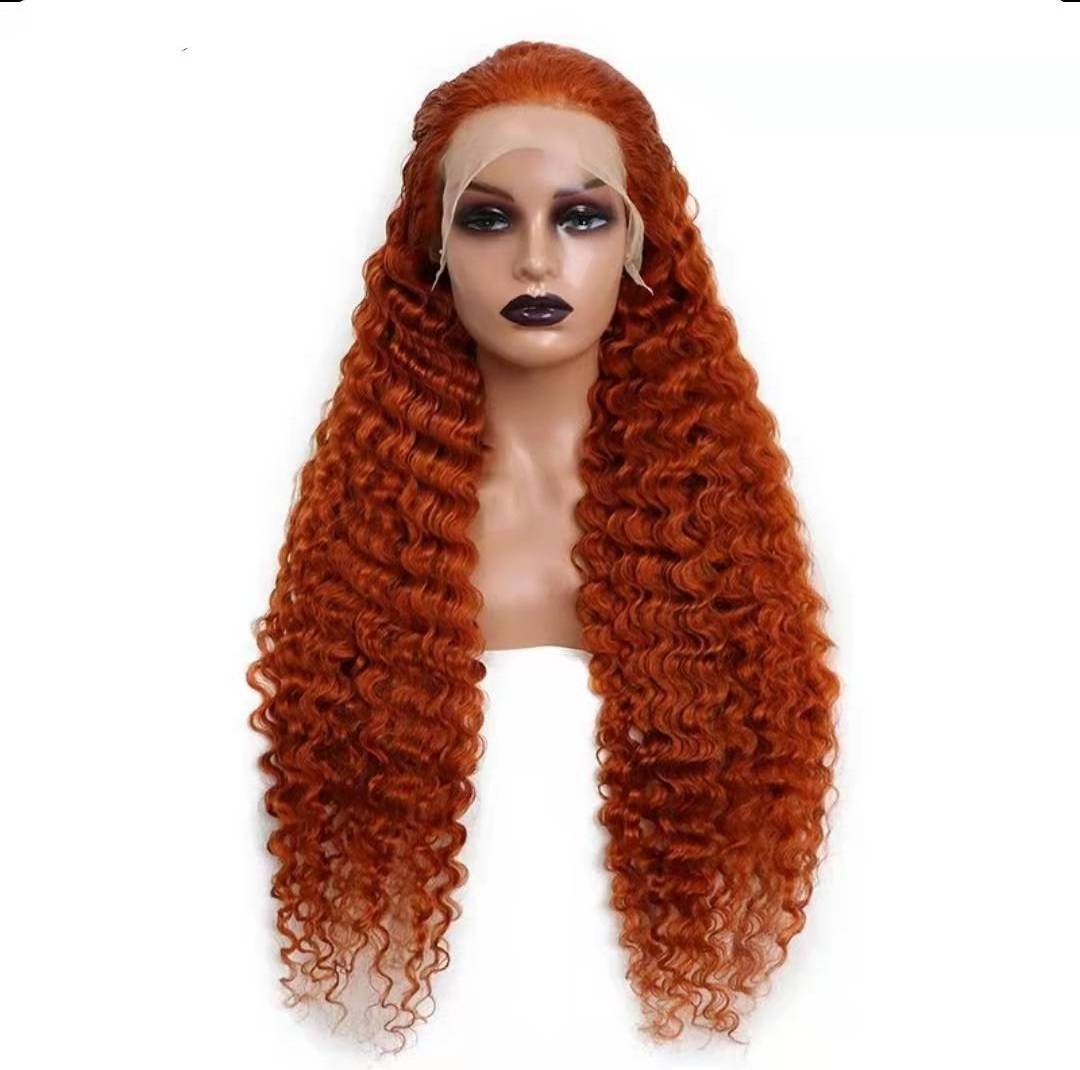 # 350 color wig raw hair 13*4 ginger curly front lace human hair wig