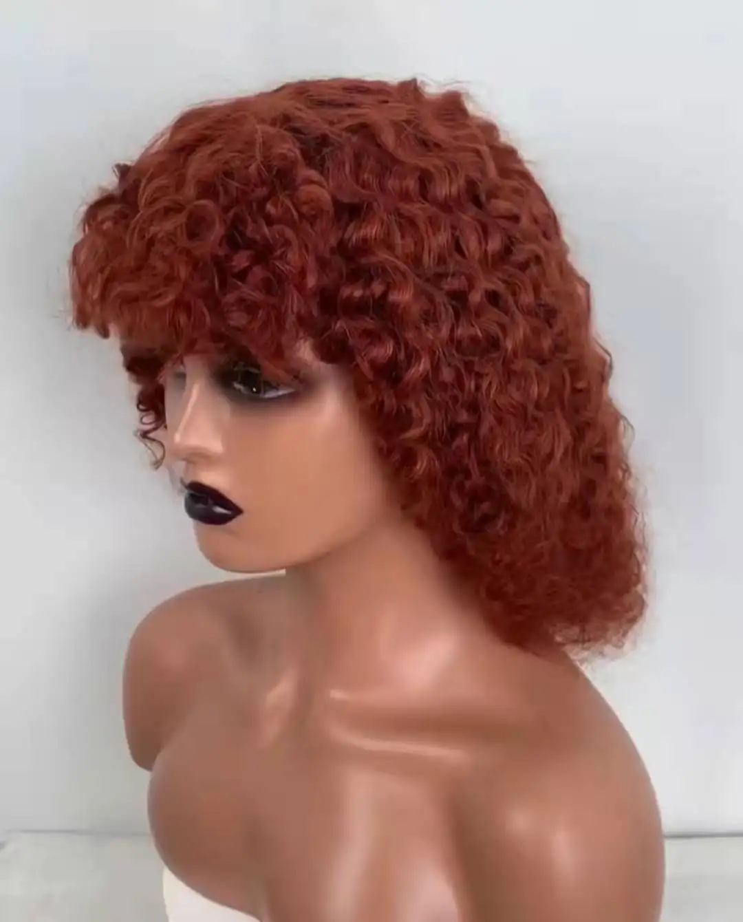 ginger #350 color curly machine made headband wig human hair