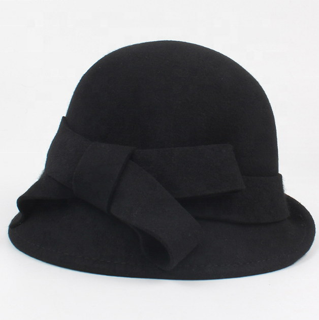 Belief Fashion ladies women fancy 100% wool church black bucket hat