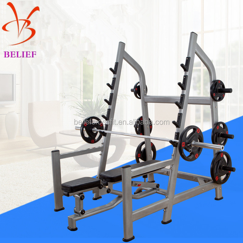 Professional in weightlifting bench pressed steel squat rack