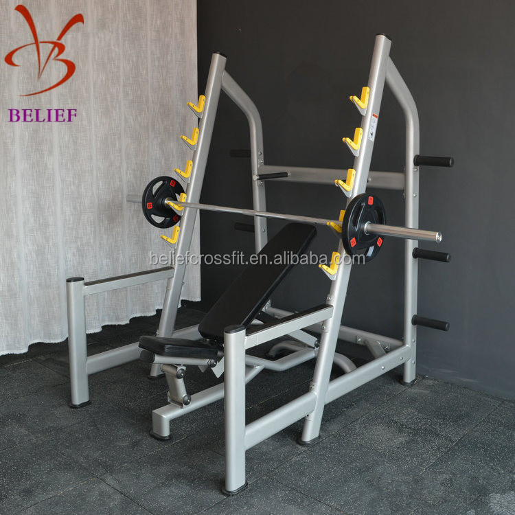 Professional in weightlifting bench pressed steel squat rack