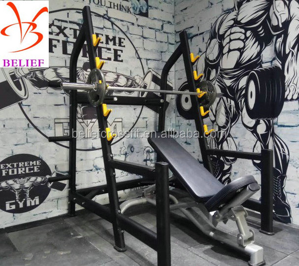 Professional in weightlifting bench pressed steel squat rack