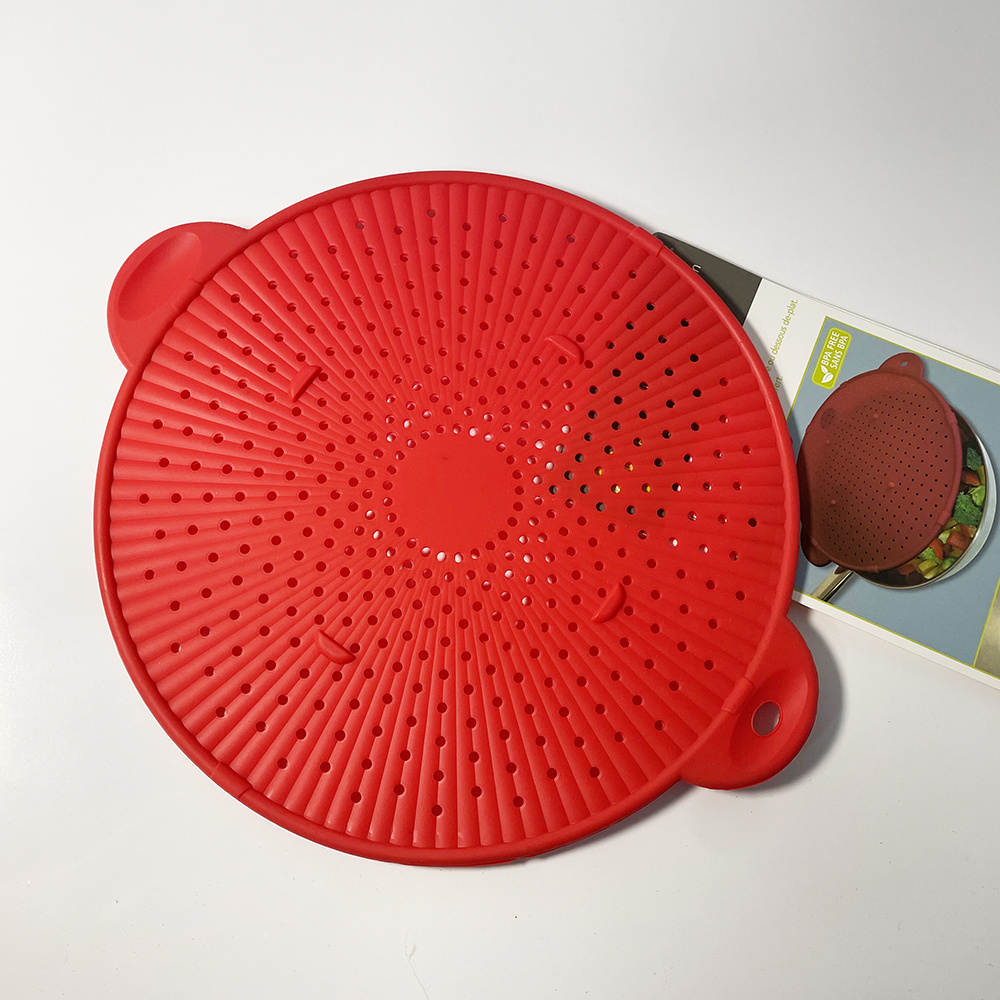 3-In-1 Silicone Kitchen Trivet Guard Strainer Kitchen Splatter Guard For Pan Silicone Splatter Screen For Frying Pan