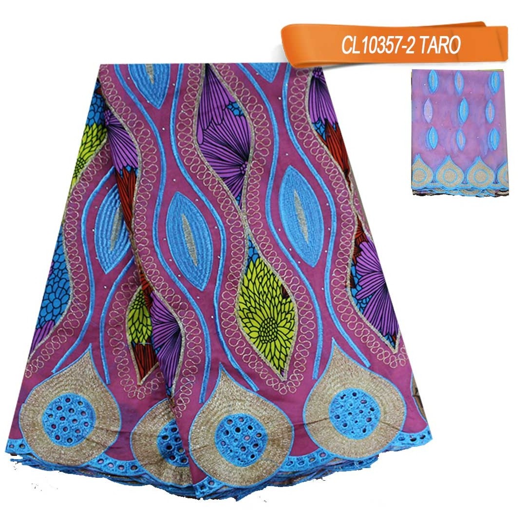 New Arrival 5 + 2 Yards African Ankara Fabrics Wax print Embroidery Cotton Voile Lace