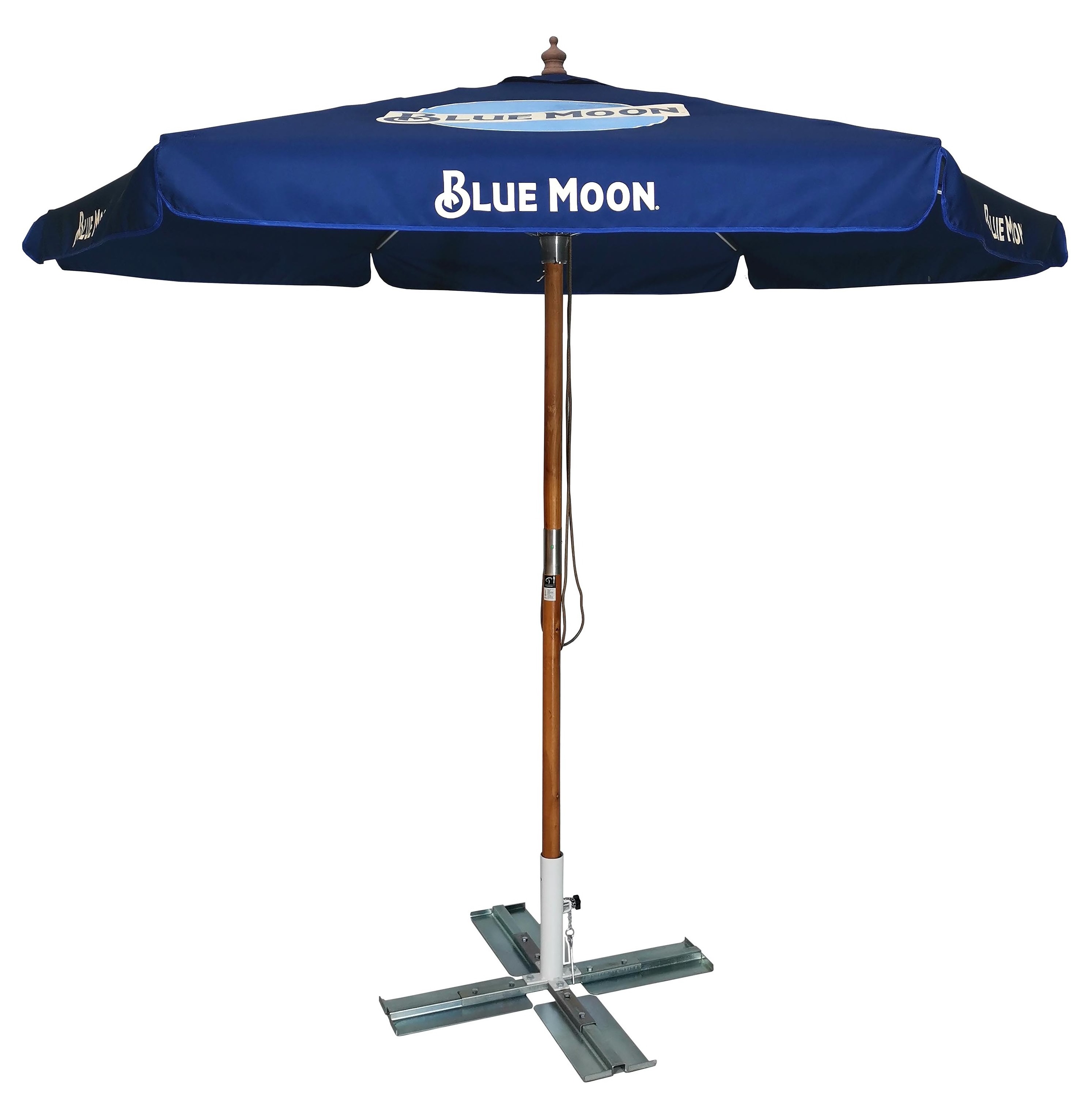 Waterproof Parasol Umbrella Push Open Pin Stop Indonesia Hardwood 210G Polyester Sun Shade Customized Outdoor Wooden Umbrella