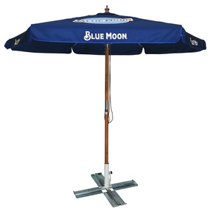 Waterproof Parasol Umbrella Push Open Pin Stop Indonesia Hardwood 210G Polyester Sun Shade Customized Outdoor Wooden Umbrella