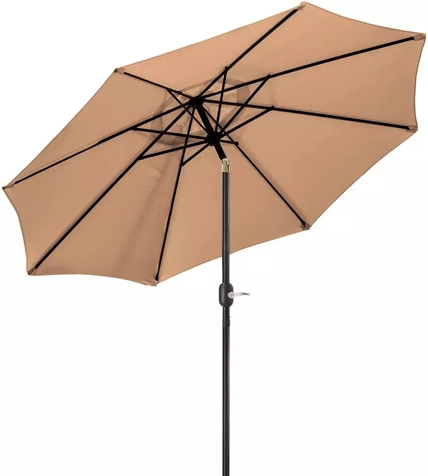 Outdoor Umbrella with Push Button Tilt and Crank 8 Ribs Waterproof Fabric Sunshade Leisure Furniture Patio Beach Garden Umbrella