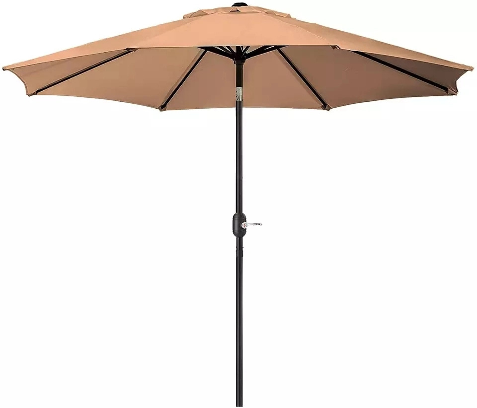 Outdoor Umbrella with Push Button Tilt and Crank 8 Ribs Waterproof Fabric Sunshade Leisure Furniture Patio Beach Garden Umbrella