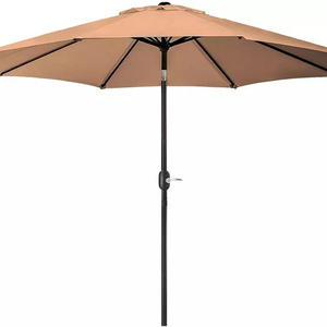 Outdoor Umbrella with Push Button Tilt and Crank 8 Ribs Waterproof Fabric Sunshade Leisure Furniture Patio Beach Garden Umbrella