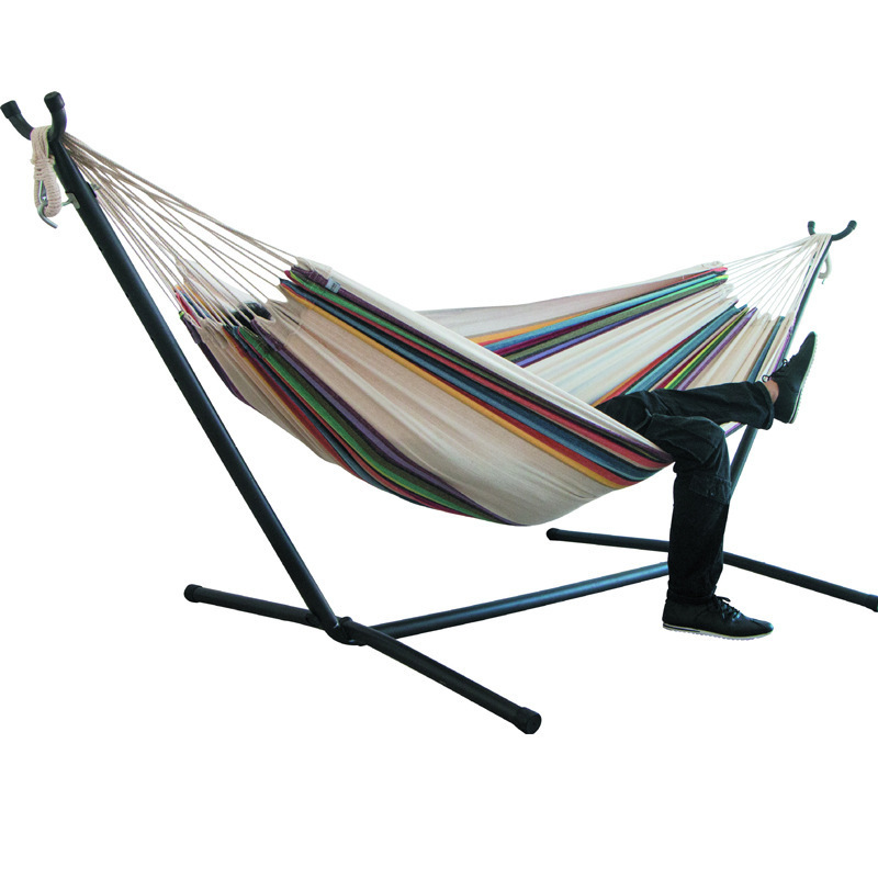 New Arrival Outdoor Camping Garden 2 Person 2 Seat Premium Cotton Hammock Swing Chair Stand Hammock with Steel Stand for Leisure