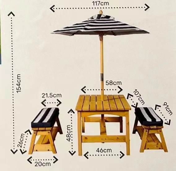 2023 Best-selling Manufacturer OEM ODM Outdoor Furniture Set Patio wooden Tables and Bench with Umbrella for Picnic