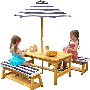 2023 Best-selling Manufacturer OEM ODM Outdoor Furniture Set Patio wooden Tables and Bench with Umbrella for Picnic