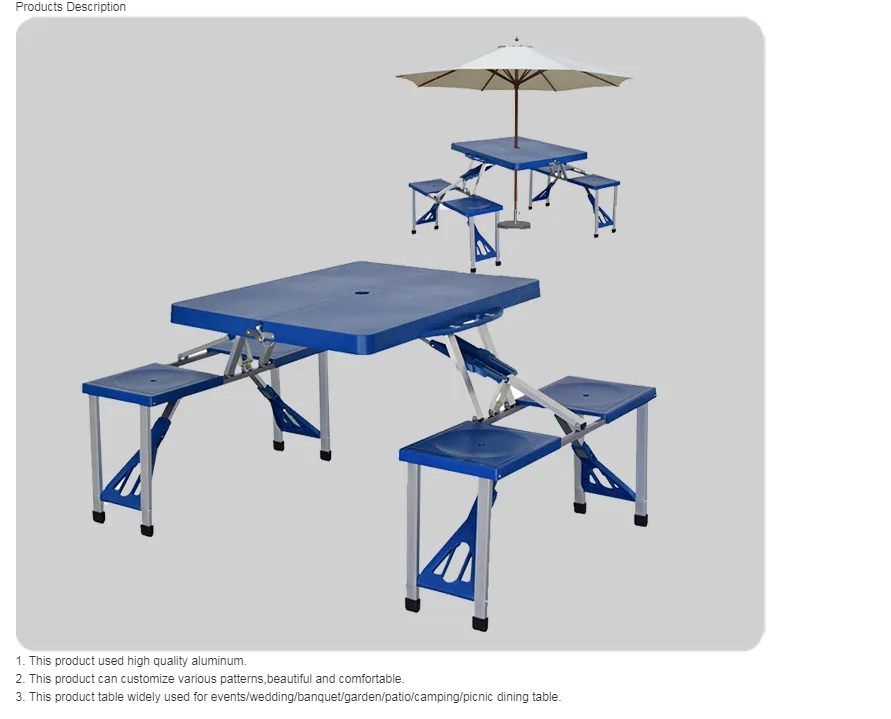 Aluminium Table Chairs  Folding Picnic Table Picnic Table Outdoor Camping Suitcase With 4 Seats and Umbrella Hole