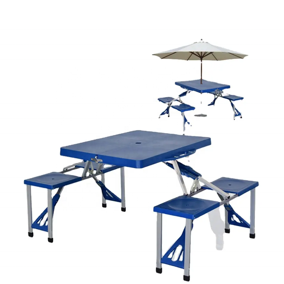 Aluminium Table Chairs  Folding Picnic Table Picnic Table Outdoor Camping Suitcase With 4 Seats and Umbrella Hole