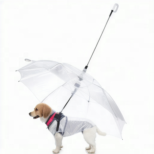 New Foldable Waterproof White Transparent Anime Umbrella Folding Pet Umbrella With Leash For Dogs Outdoor