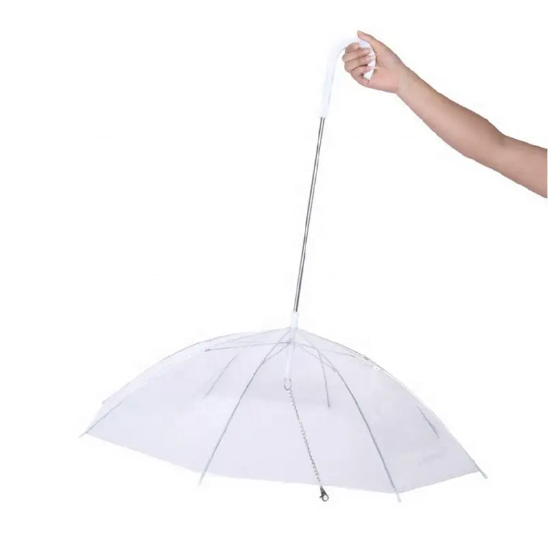 New Foldable Waterproof White Transparent Anime Umbrella Folding Pet Umbrella With Leash For Dogs Outdoor