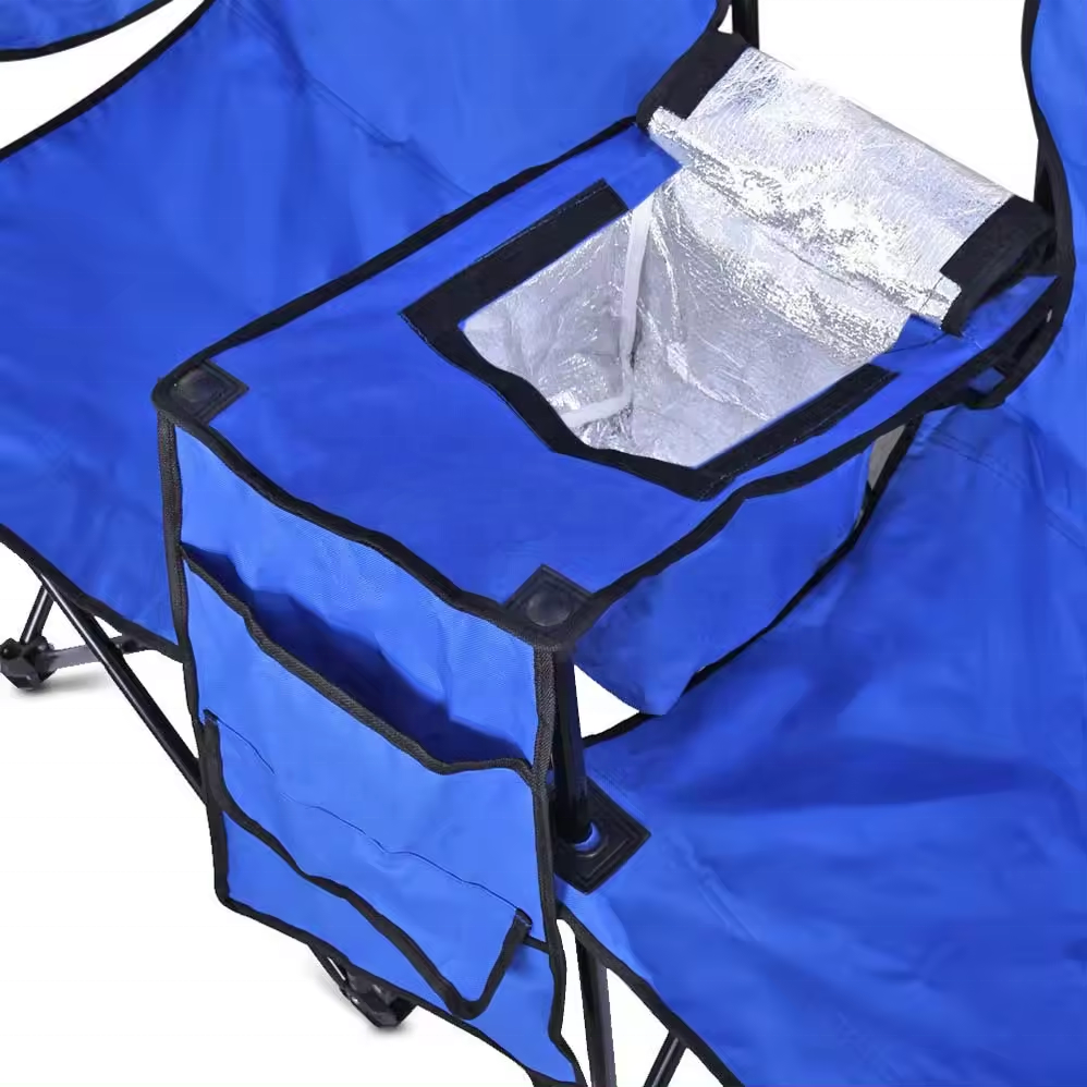 Outdoor Steel Portable Folding Camping Chair Portable Double Cooler Chair With Umbrella Carrying Bag