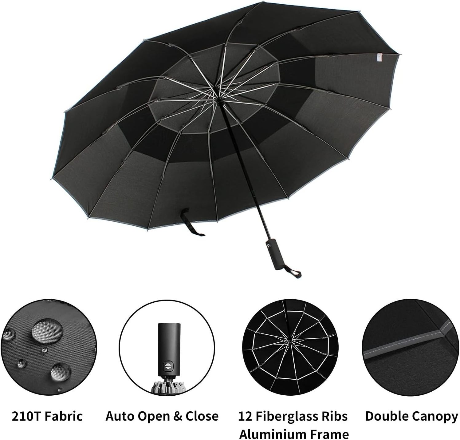 54 Inch Inverted for Rain, Automatic Windproof 12 Ribs Golf Umbrella  Double Canopy Vented Reverse Folding Umbrella for Travel