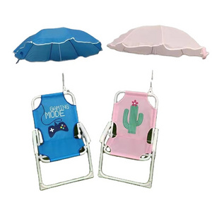 New Amazon Online Hot-selling Kid Customized Steel Carton Picture Mini Children Beach Camping Folding Chair with Umbrella