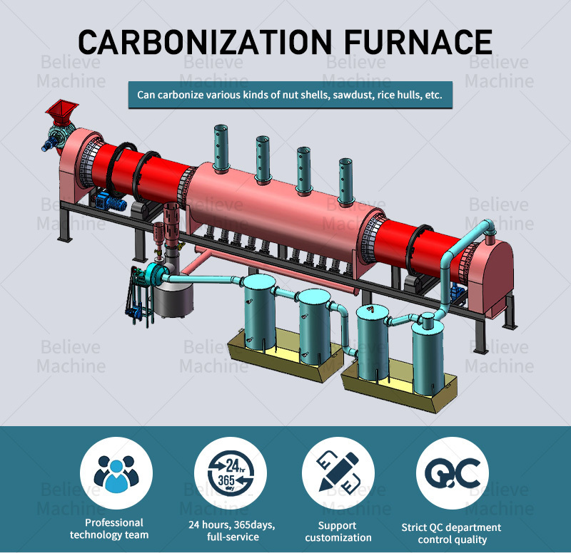 Factory price biochar processing machine which usage rice husks carbonization furnace with cooling system carbonization stoves