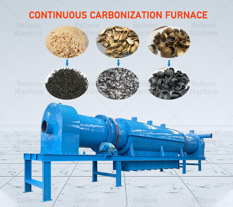 Waste Carbonization Furnace Biocoal Equipment  Sawdust Coconut Biochar Pyrolysis Machine Factory Price