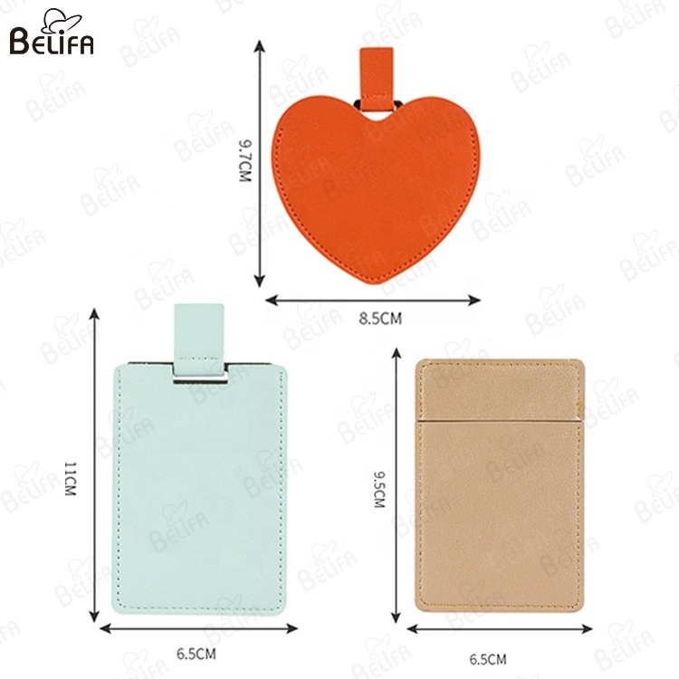 BELIFA Hot selling colorful Mini Heart Shaped square Stainless Steel Polishing Makeup Card Mirror Portable Pocket Mirror