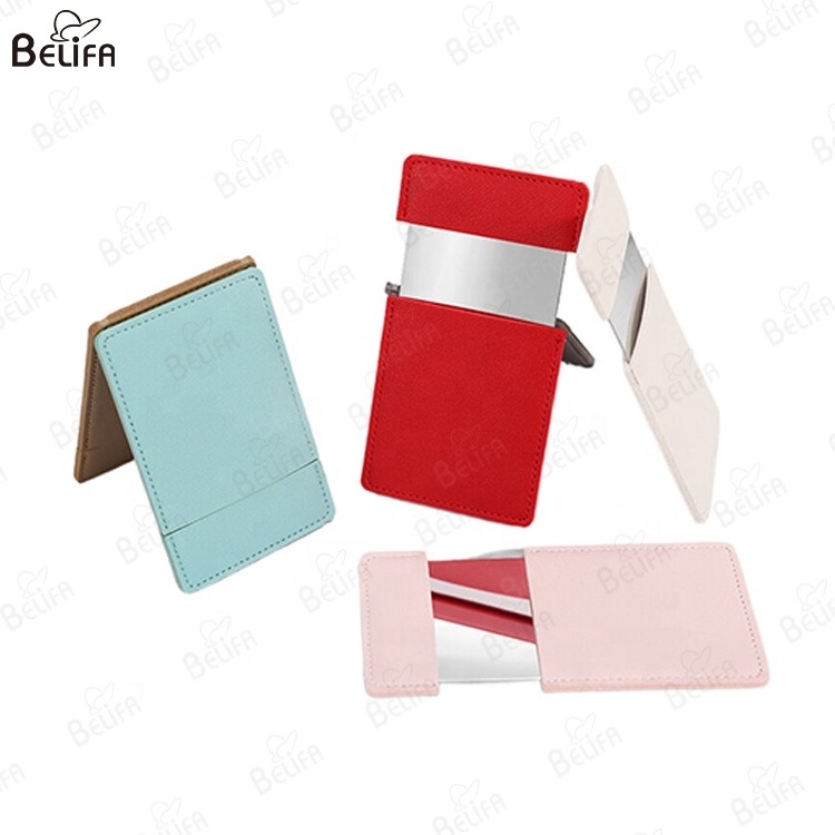 BELIFA Hot selling colorful Mini Heart Shaped square Stainless Steel Polishing Makeup Card Mirror Portable Pocket Mirror