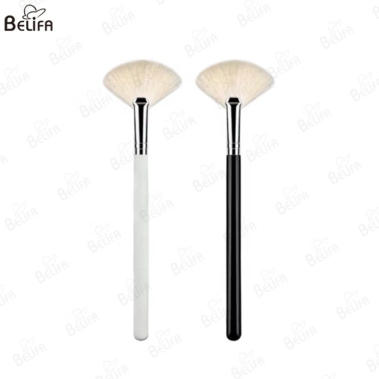 BELIFA Hot Selling Single Portable 100% natural Super fluffy Soft White Goat Hair Fan Brushes for facial Mask Brush Applicator