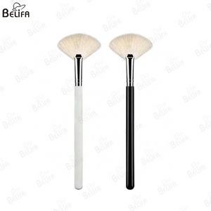 BELIFA Hot Selling Single Portable 100% natural Super fluffy Soft White Goat Hair Fan Brushes for facial Mask Brush Applicator