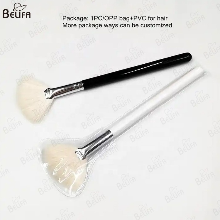 BELIFA Hot Selling Single Portable 100% natural Super fluffy Soft White Goat Hair Fan Brushes for facial Mask Brush Applicator