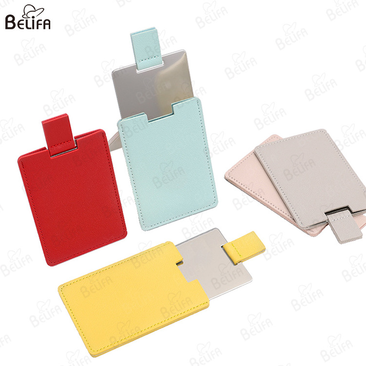 BELIFA Hot selling colorful Mini Heart Shaped square Stainless Steel Polishing Makeup Card Mirror Portable Pocket Mirror