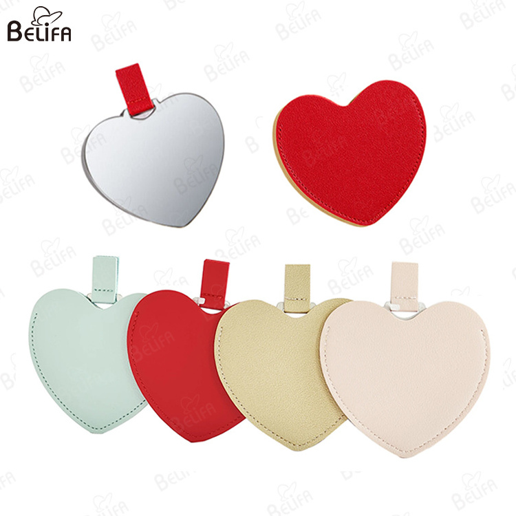 BELIFA Hot selling colorful Mini Heart Shaped square Stainless Steel Polishing Makeup Card Mirror Portable Pocket Mirror