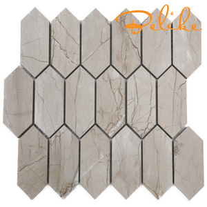 Fullbody Porcelain Mosaic Tile Elongated Hexagon Light Gray Satin Matt Grain Textures Home Decor White Wood Grain Marble Wall