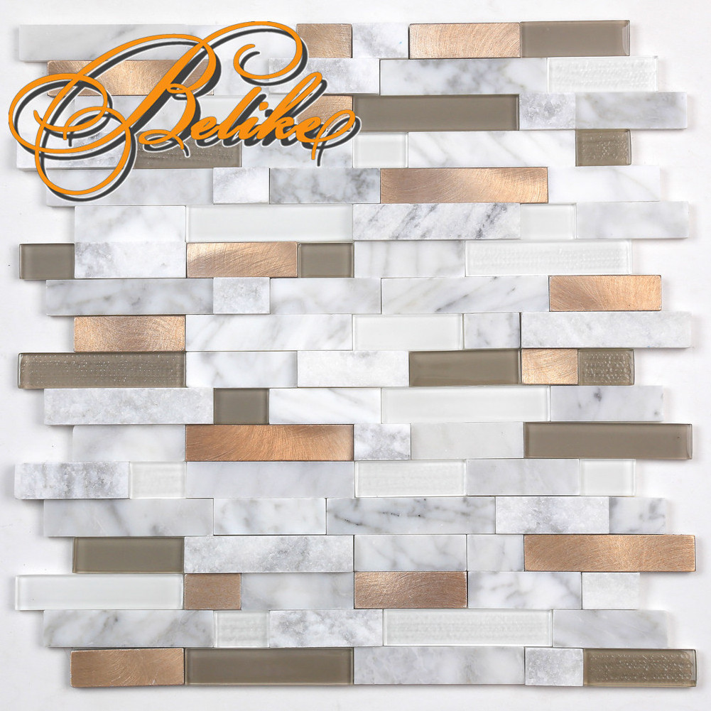 Peel and Stick Glass Mosaic Marble Aluminum Wall Tile Covering Backsplash Home Decor Convenient Installation New Design