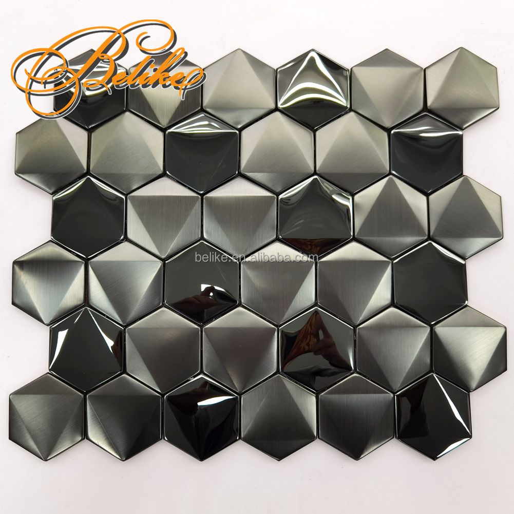 Metal Mosaic Wall Tile Interior Accent Feature Covering Backspace Foreground Home Decor Bar Hexagon Opulent Design Backsplash