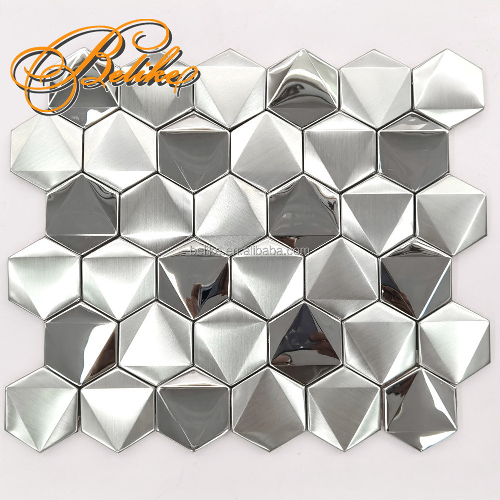 Metal Mosaic Wall Tile Interior Accent Feature Covering Backspace Foreground Home Decor Bar Hexagon Opulent Design Backsplash