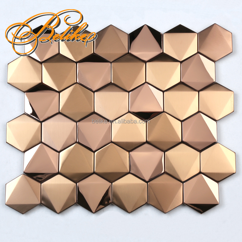 Metal Mosaic Wall Tile Interior Accent Feature Covering Backspace Foreground Home Decor Bar Hexagon Opulent Design Backsplash