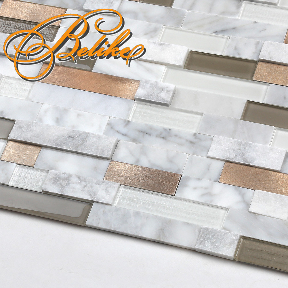 Peel and Stick Glass Mosaic Marble Aluminum Wall Tile Covering Backsplash Home Decor Convenient Installation New Design